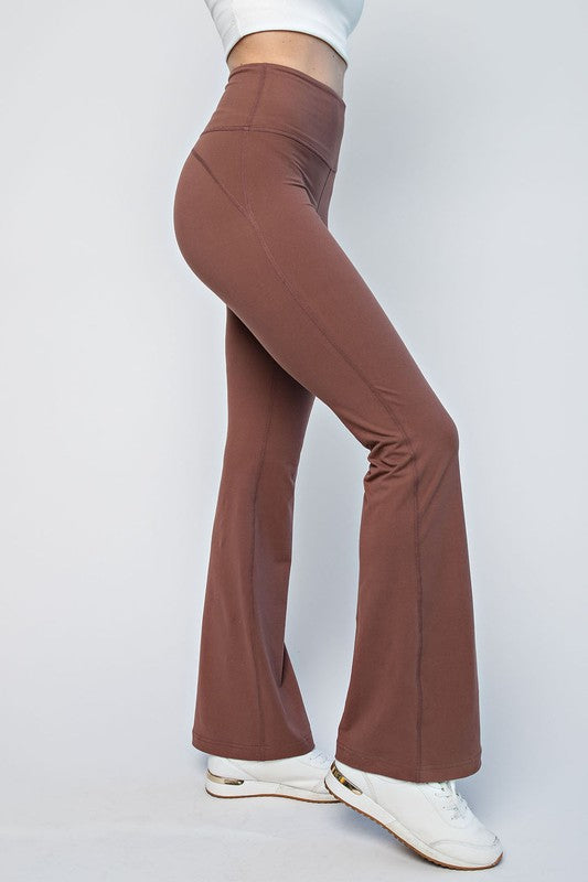 Flare Yoga Pants For Women In Brown with Floral Cutouts (Lycra