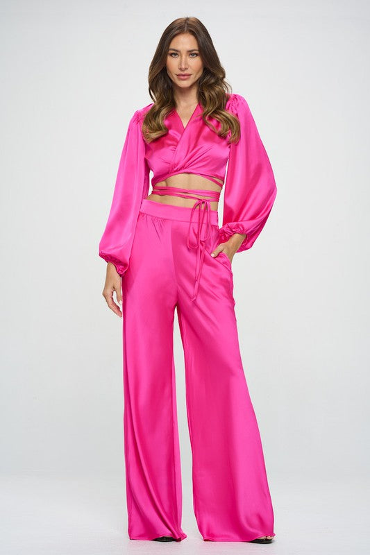 SILKY SATIN WRAP CROP TOP main image 0