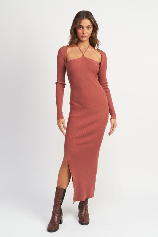 HALTER NECK MAXI DRESS WITH SLIT  SHOP DDMINE