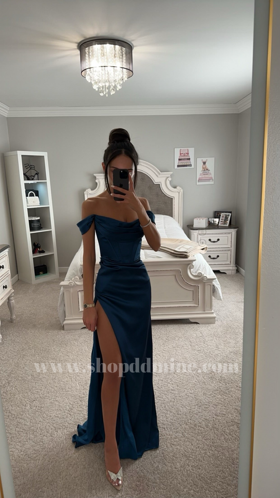 Satin off shoulder gown hotsell