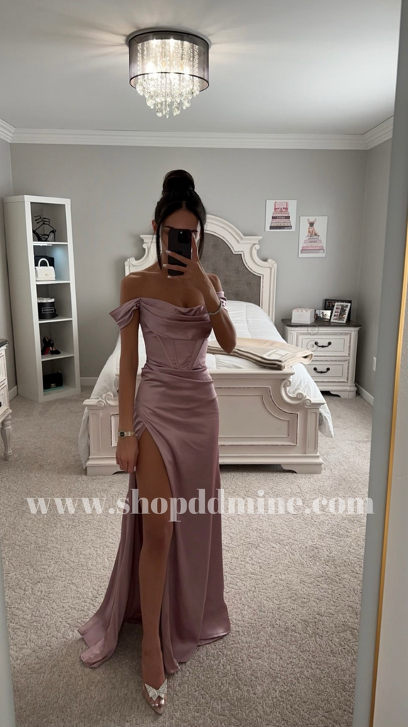 DDMINE Mauve Satin Off Shoulder Maxi Dress 4 Mauve