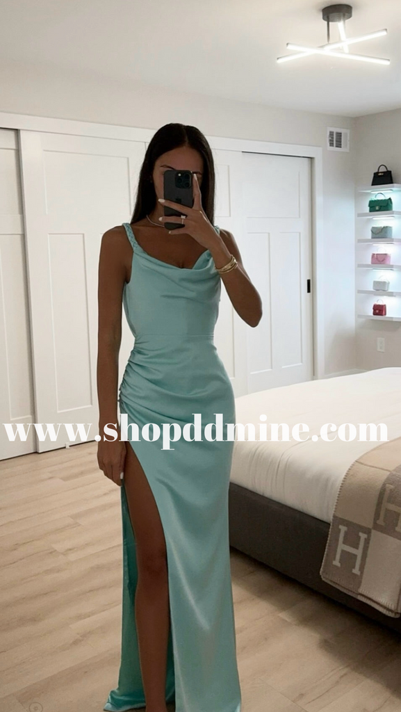 TIFFANY BLUE HIGH SLIT BACKLESS GOWN – SHOP DDMINE