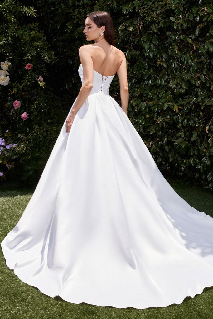 Simple Strapless Ball Gown Satin Wedding Dresses Sleeveless White Bridal Gowns HZ1121 main image 0