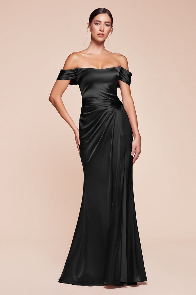 Cassia Lace-Up Back Off Shoulder Satin Dress