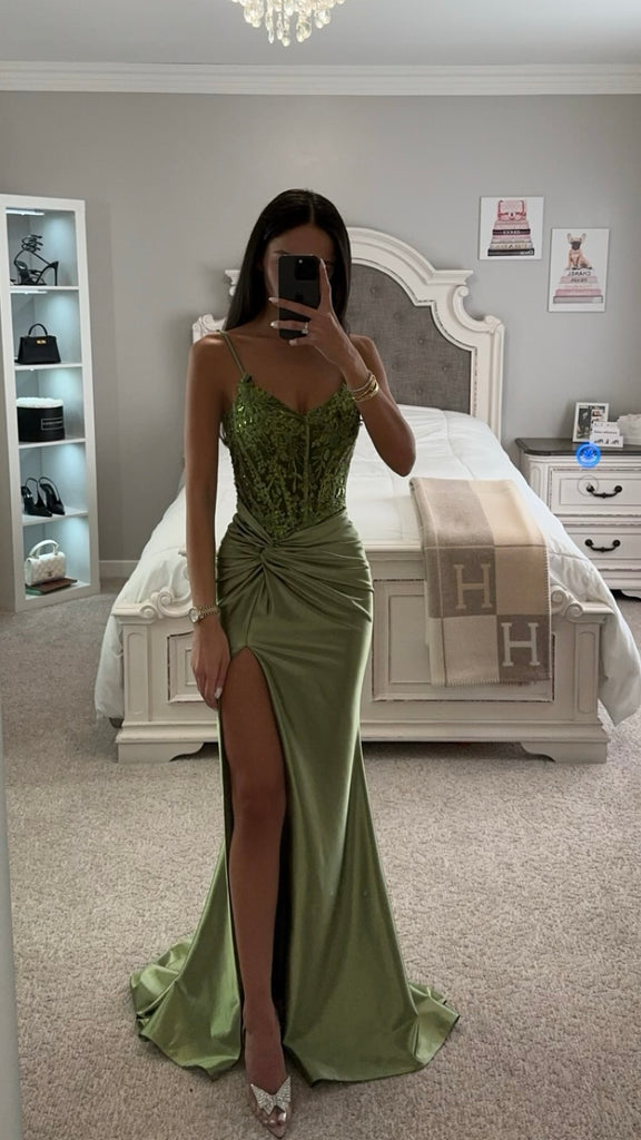 FITTED EMBELLISHED BODICE SATIN GOWN – DDMINE