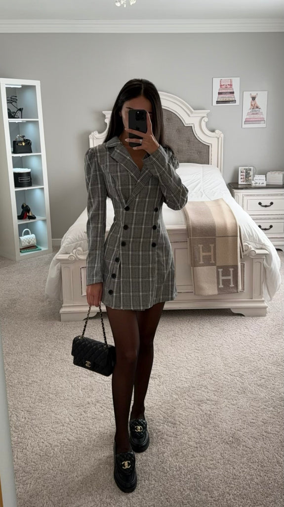 Gray Plaid Grey Checked Blazer Dress ZARA BLOGGER FAVORITE PLAID BLAZER DRESS Gray Plaid Grey Checked Blazer Dress ZARA BLOGGER FAVORITE PLAID BLAZER DRESS
