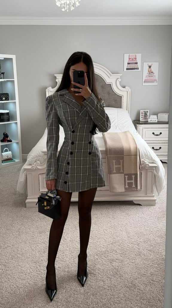 PLAID GREY BLAZER DRESS DDMINE