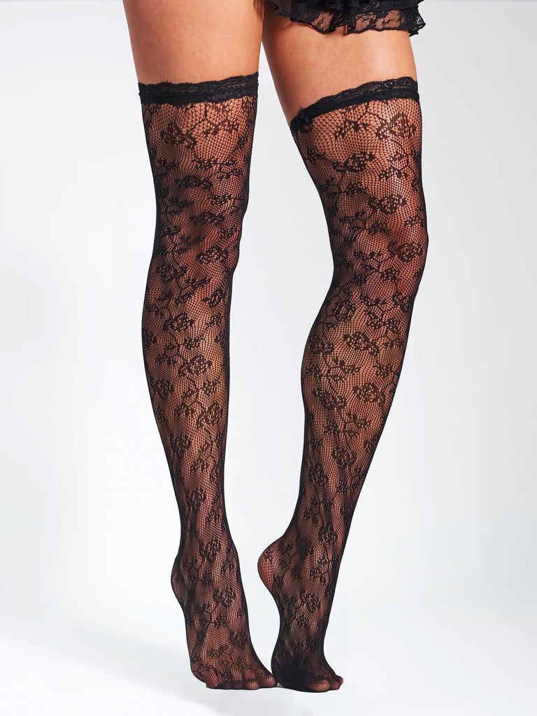 Black lace thigh high socks sale