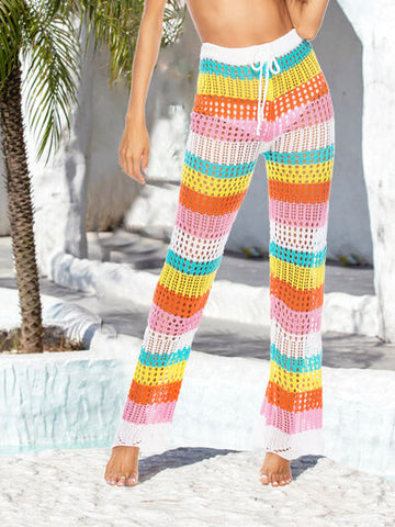CUT OUT CONTRAST HIGH WAIST SWIM COVER UP PANTS