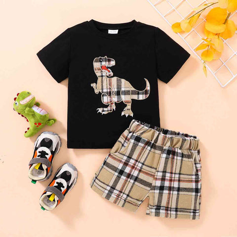 KIDS GRAPHIC TEE AND PLAID SHORTS SET