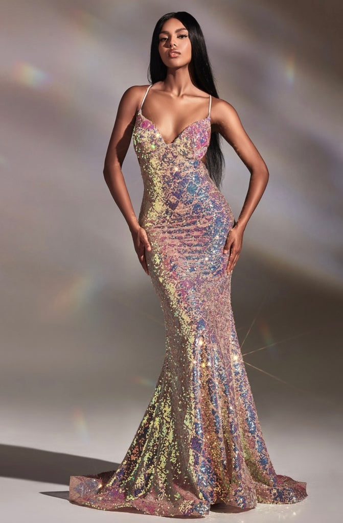 FITTED IRIDESCENT SEQUIN MAXI GOWN – DDMINE