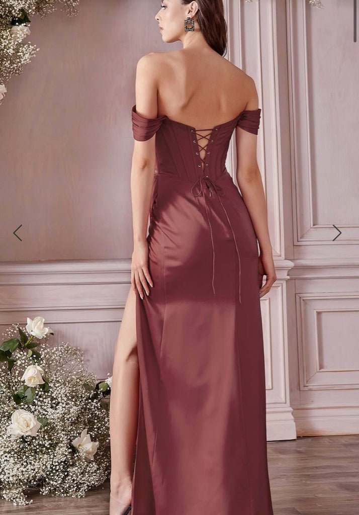 Satin Corset Off Shoulder Midi Dress