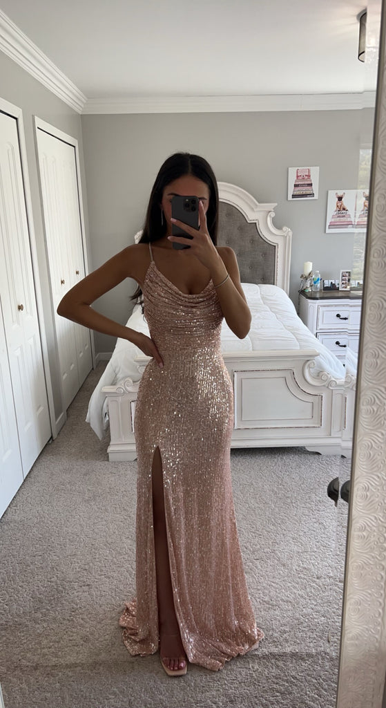 Rose Gold Sparkling Long Gown Rose Gold Sequin Sparkly Simple And