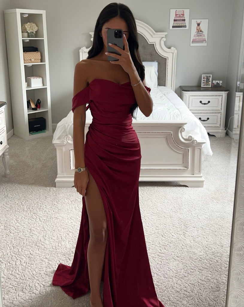 BURGUNDY SATIN GOWN – SHOP DDMINE