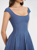 SADA PLEATED DENIM MINI DRESS