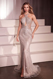 FITTED HALTER BEADED GOWN