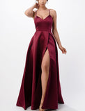 SPAGHETTI STRAP SATIN A LINE GOWN