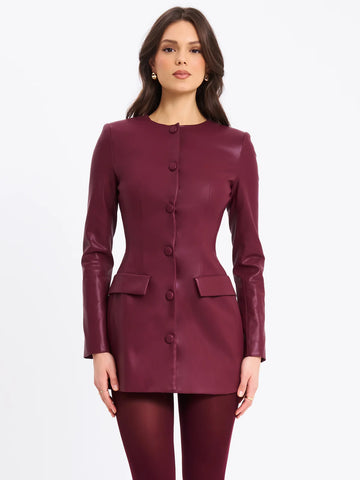 BAILA BURGUNDY VEGAN LEATHER BLAZER MINI DRESS