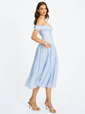 Xavy Baby Blue Off Shoulder Corset Midi Dress