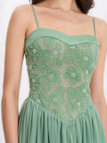 Ucille Sage Green Embroidered Chiffon Maxi Dress