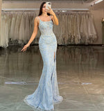 BEADED LIGHT BLUE GOWN & REMOVABLE TULLE OVERSKIRT