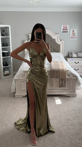 STRAPLESS SHINY FITTED DRESS