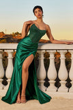 SCOOP NECK STRAPLESS FITTED SATIN GOWN