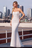 STRAPLESS CHIFFON FITTED OFF-WHITE DRESS