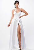 SPAGHETTI STRAP SATIN A LINE GOWN