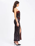 QADIRA BURGUNDY BROWN SEQUIN MAXI DRESS