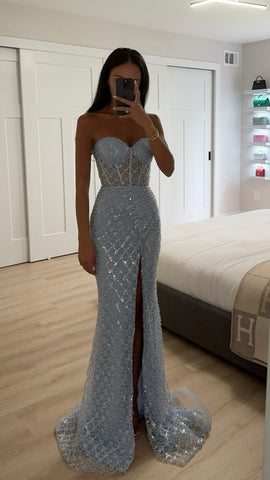 SEQUIN & PEARL FITTED GOWN