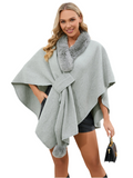 Fuzzy Trim Open Front Poncho