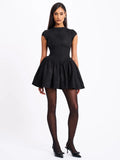 JACQUELINE BACKLESS BLACK PUFFY SUEDE MINI DRESS