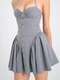 MELODY GRAY STRIPE HALTER DROP WAIST MINI DRESS