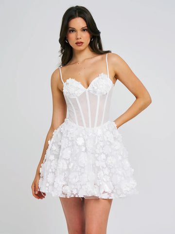 PAMILA WHITE FLORAL MESH MINI DRESS