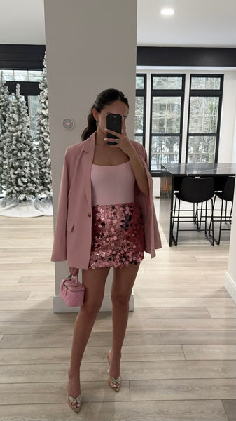 BABY PINK SEQUIN MINI SKIRT – SHOP DDMINE