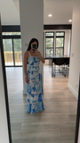 Cutout Back Printed Square Neck Maxi Dress