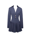 VALARIE NAVY BLUE DENIM STYLE PLEATED MINI DRESS