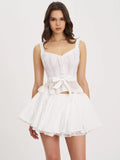 Aliza Lace Trim Layered Cotton Mini Full Skirt