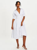 Palina Pinstripes Cotton Poplin Pleated Midi Preppy Shirt Dress