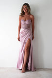 DUSTY ROSE DAISY EMBELLISHED SATIN CORSET GOWN