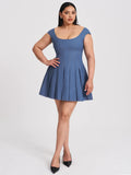 SADA PLEATED DENIM MINI DRESS