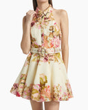 HEMANT AND NANDITA SAMA FLORAL BELTED MINI DRESS