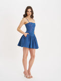 ZAFIRA COTTON DENIM DROP WAIST MINI DRESS