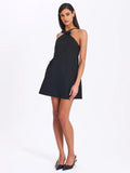 CAITLIN BLACK SATIN TRIM BOW MINI DRESS