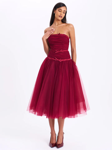 MABEL DROP WAIST LAYERED MIDI PUFFY DRESS