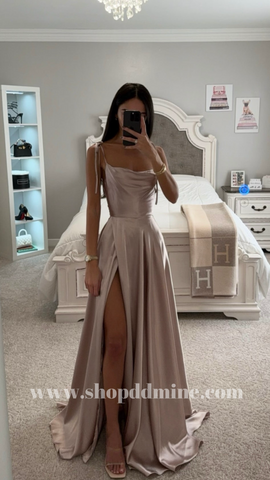 CINDERELLA SAND SATIN TIE STRAP GOWN