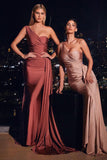 ONE SHOULDER STRETCH SATIN GOWN