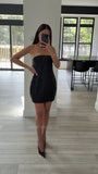 FAIRY BLACK SATIN SEQUIN PEARL BEADED MINI DRESS