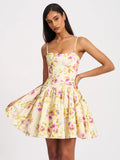 VALDA YELLOW AND PINK LINEN MINI DRESS
